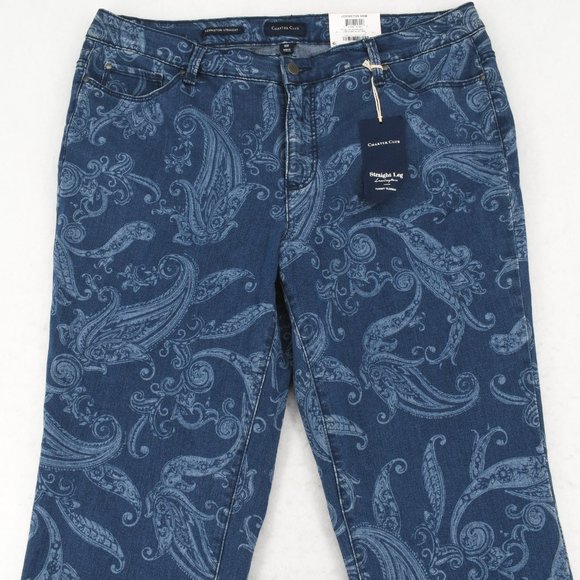 Charter Club Womens Plus Printed Straight Leg High Rise Tummy Control Jeans Blue - Picture 3 of 6